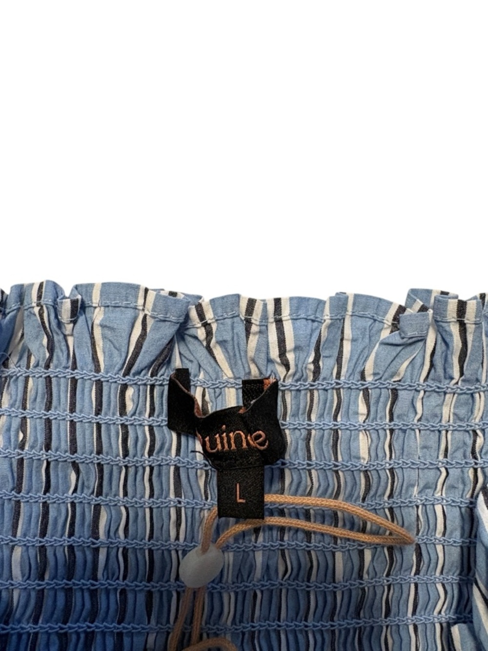 Quince 100% Organic Cotton Smocked Midi Dress L Azure Stripe Summer Vacation NWT - Picture 4 of 8